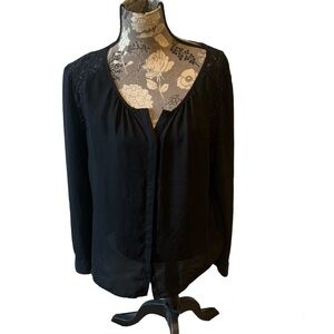 WORTHINGTON Black Lace Inset Blouse Size XL